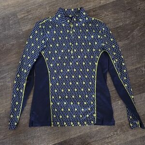 Peter Millar Womens Lightweight Quarter Zip Sun Shirt Yellow Navy Size S SPF 50